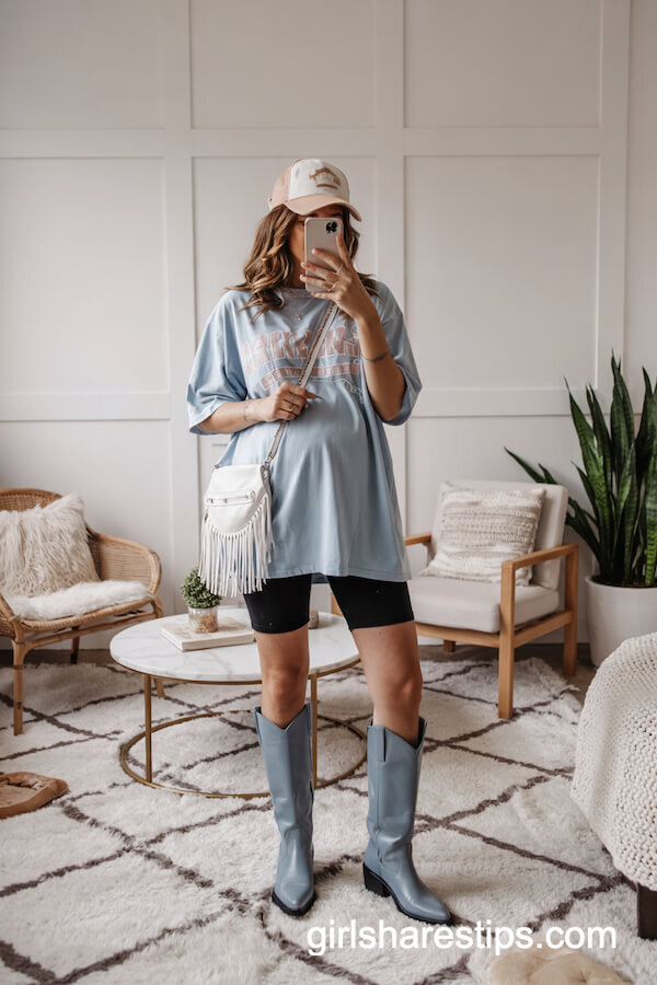 Oversized Graphic Tee with Biker Shorts & Western Boots
