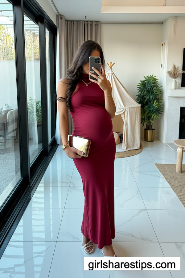 Burgundy High Neck Maxi Dress