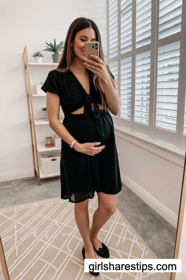 Black Cutout Knee-Length Dress with Tie Waist