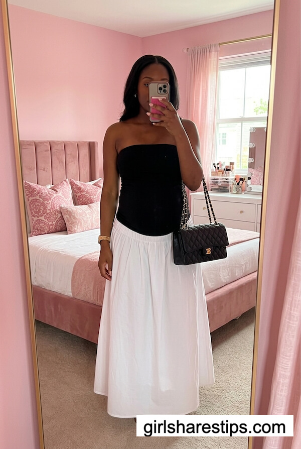 Black Tube Top and White Maxi Skirt
