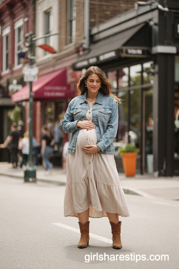 Denim Jacket Over Boho Midi Dress