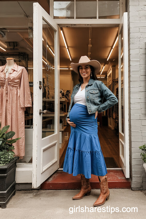 Ruffle Midi Skirt & Cropped Denim Jacket