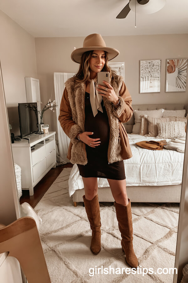 Faux Fur Jacket Over Black Dress