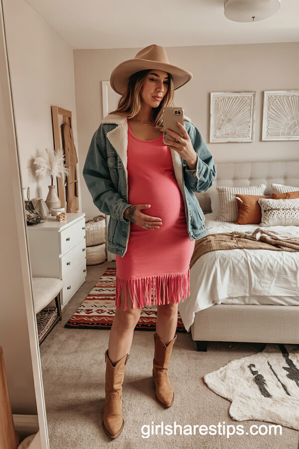 Pink Fringe Dress & Denim Jacket