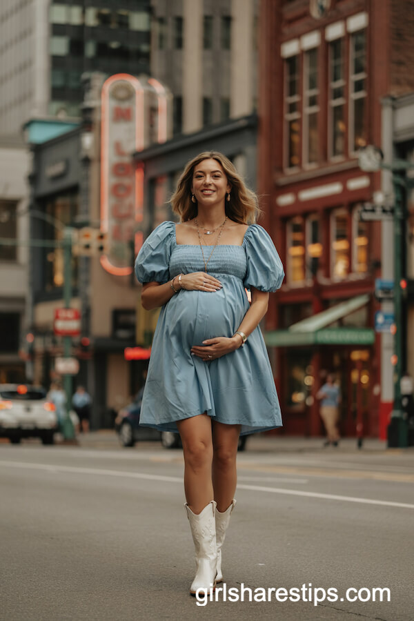 Puff Sleeve Dress & White Cowboy Boots
