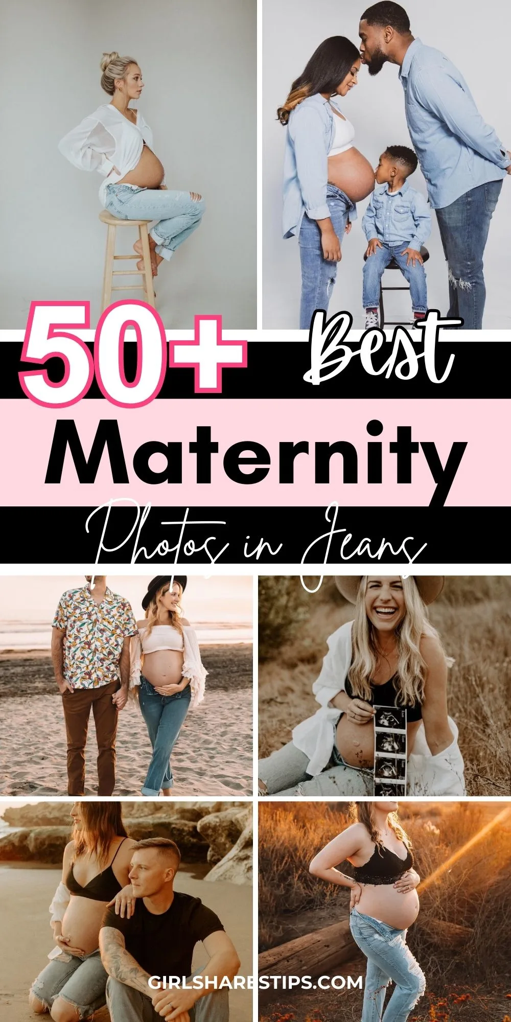 maternity photos in jeans collage