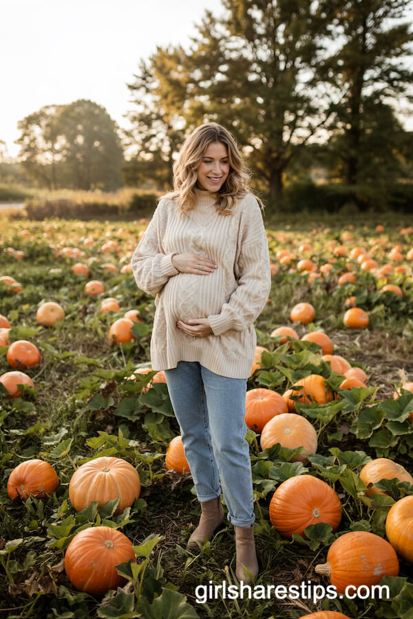 Cream Chunky Sweater With Maternity Jeans and Ankle Boots