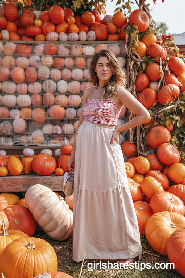 Gingham Crop Top and Flowing White Maxi Skirt