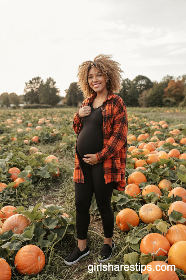 Oversized Orange Flannel With Black Maternity Leggings