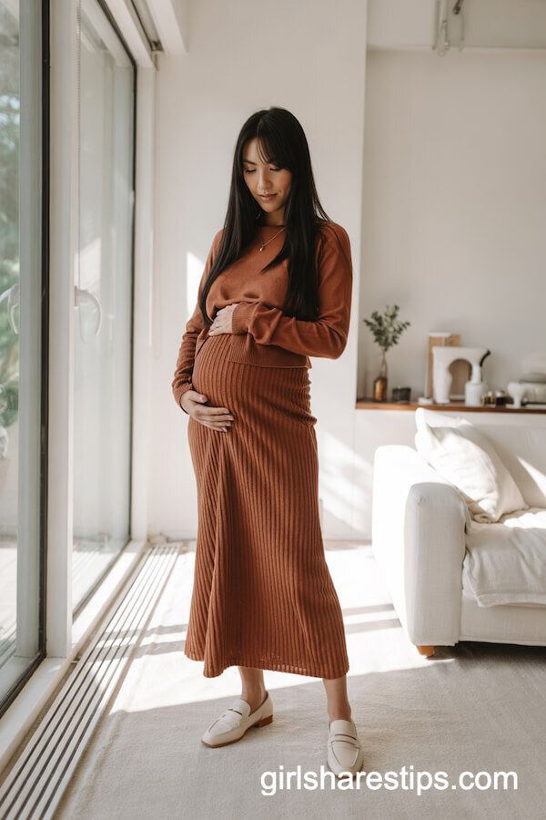 Rust Knit Two-Piece Set and Minimal Gold Jewelry