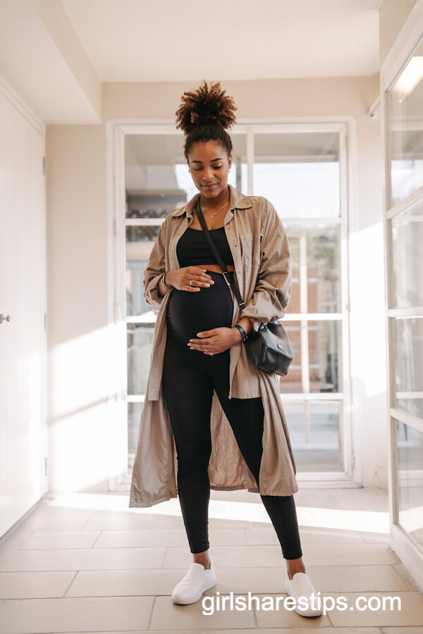 Black Leggings and Oversized Shacket Sporty Ensemble