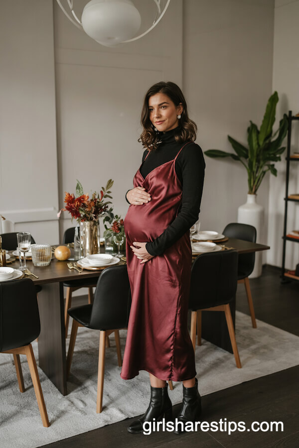 Burgundy Slip Dress Over Black Turtleneck Chic Combo