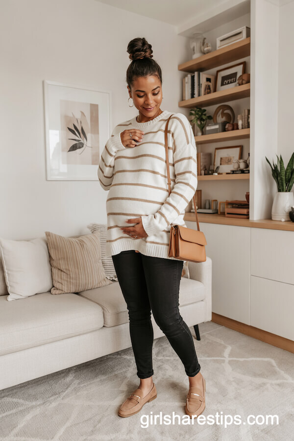 Striped Oversized Sweater and Skinny Jeans Casual Outfit