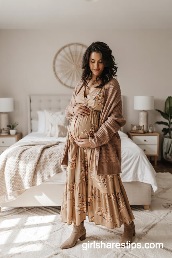 Floral Print Maxi Dress with Chunky Cardigan Combo
