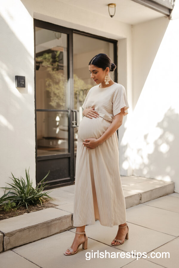 Minimalist Cream Knit Dress and Gold Statement Earrings