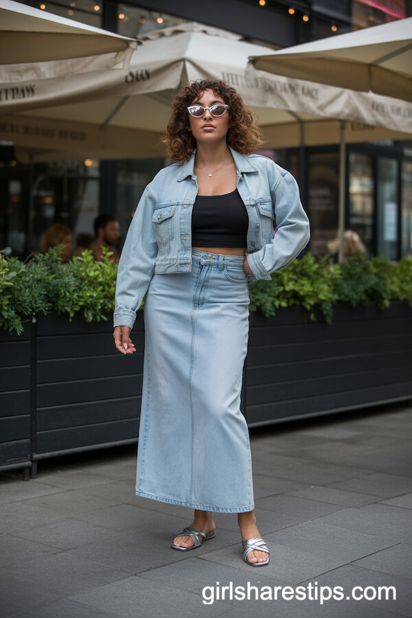 Denim jacket & matching denim maxi skirt
