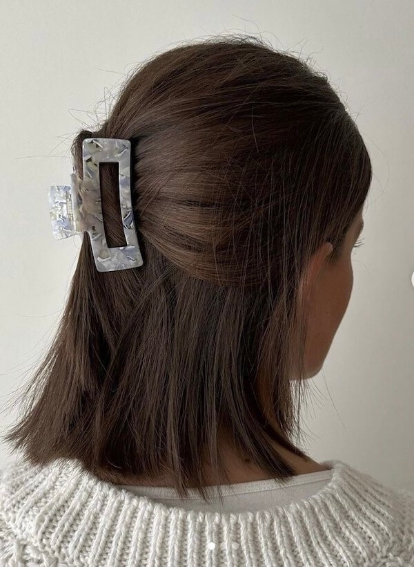 Short Straight Hair with Marble Claw Clip