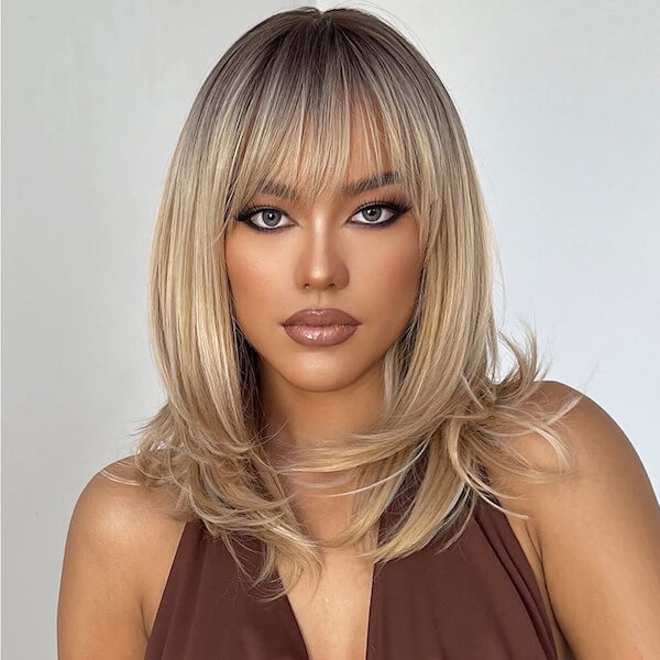 Straight Layered Hair with Wispy Bangs