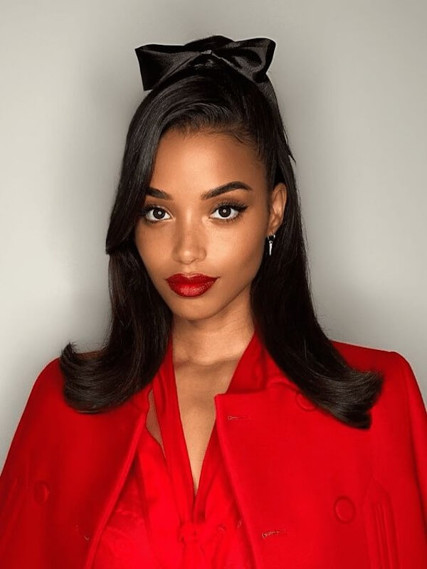 Half-Up Straight Hair with a Bow