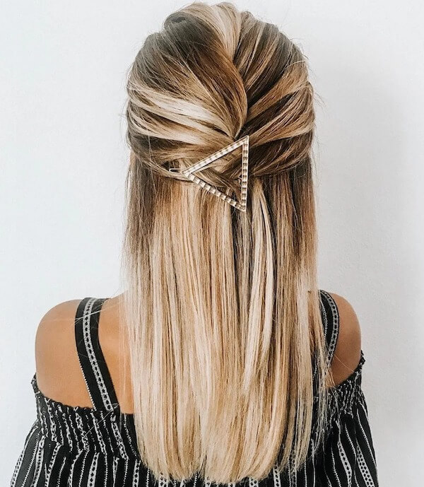 Half Up Straight Hair with Triangle Clip