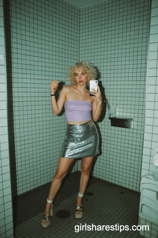 Silver Glitter Mini Skirt and Lavender Tube Top