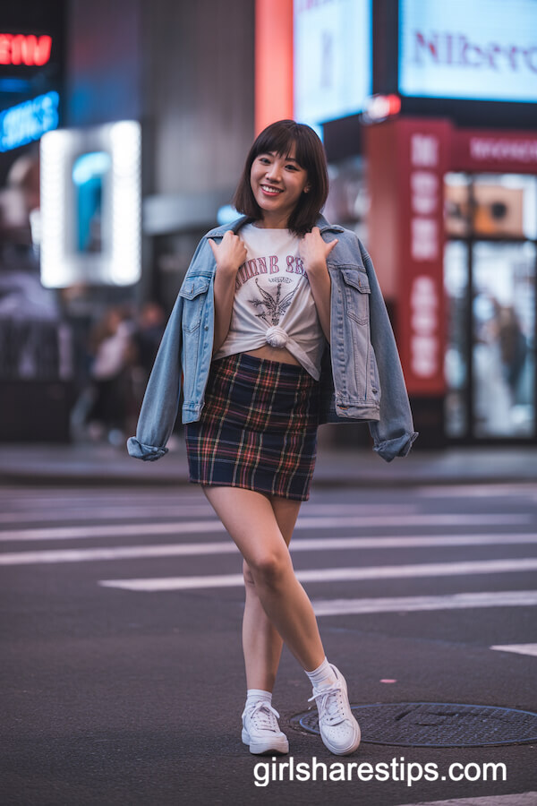 Plaid Mini Skirt and Graphic Tee Combo