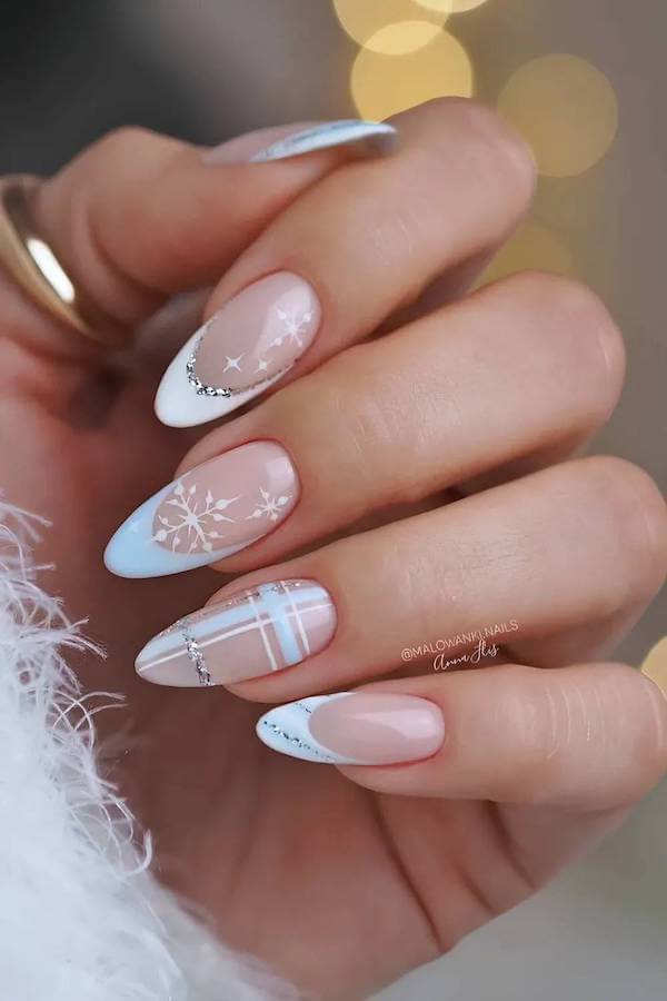 Icy Blue and White Snowflake Nails