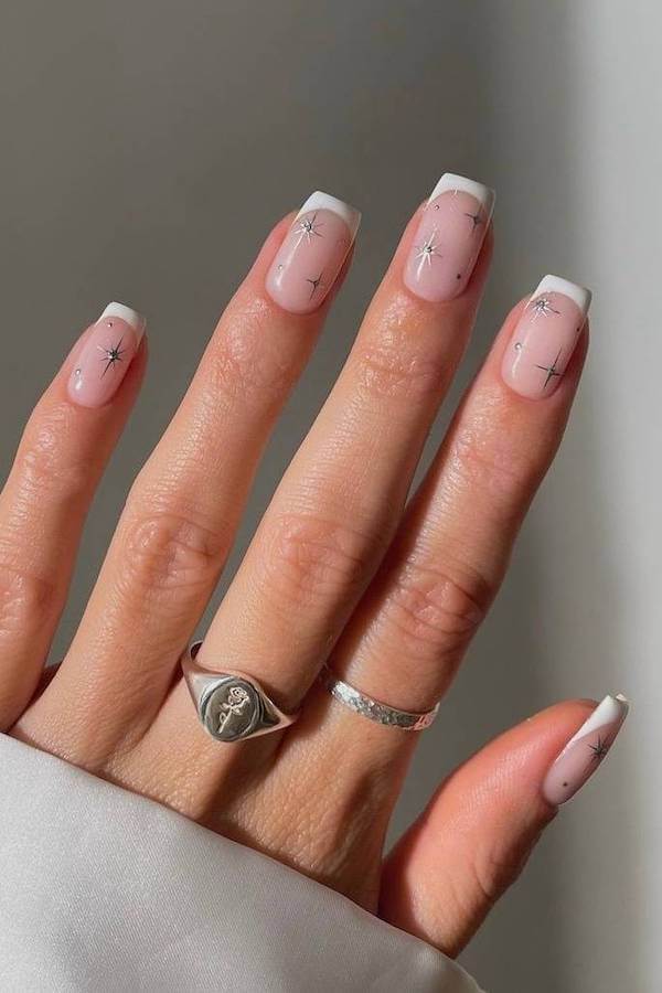 Minimalist White French Tips with Star Accents