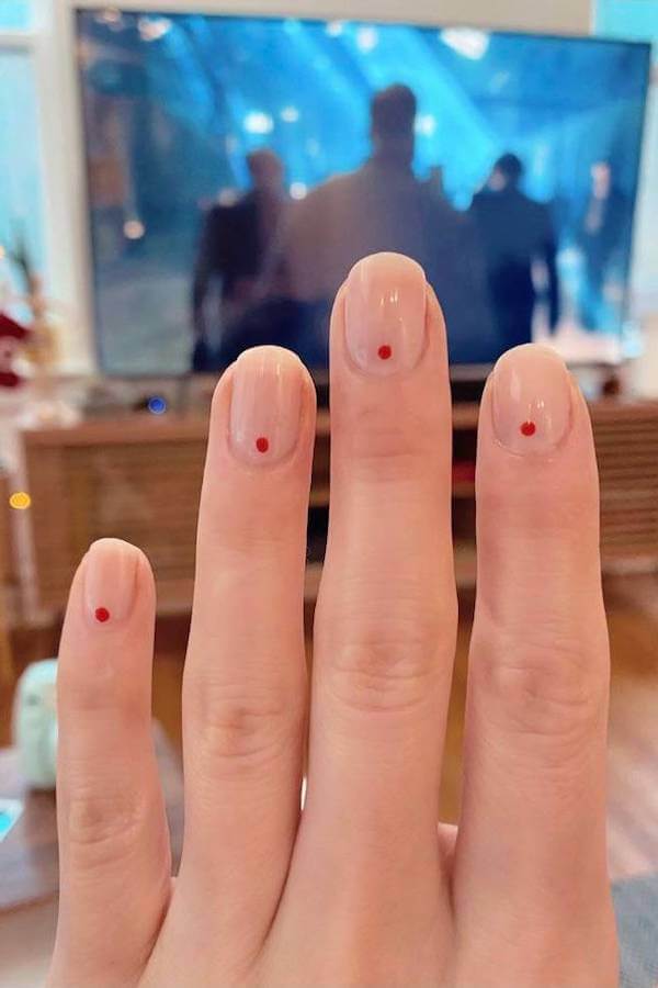 Minimalist Red Dot Christmas Nails