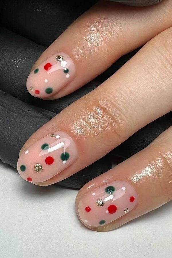 Festive Polka Dot Minimalist Nails