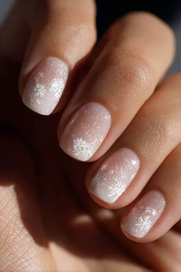 Icy White Snowflake Minimalist Nails