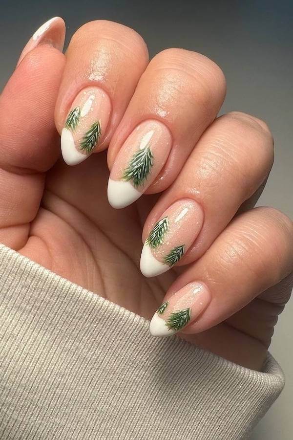 Christmas Pine French Tip Nails