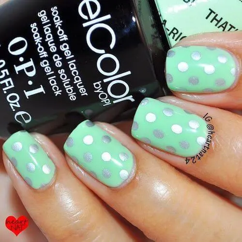 Polka Dots Mint Green Nail Art