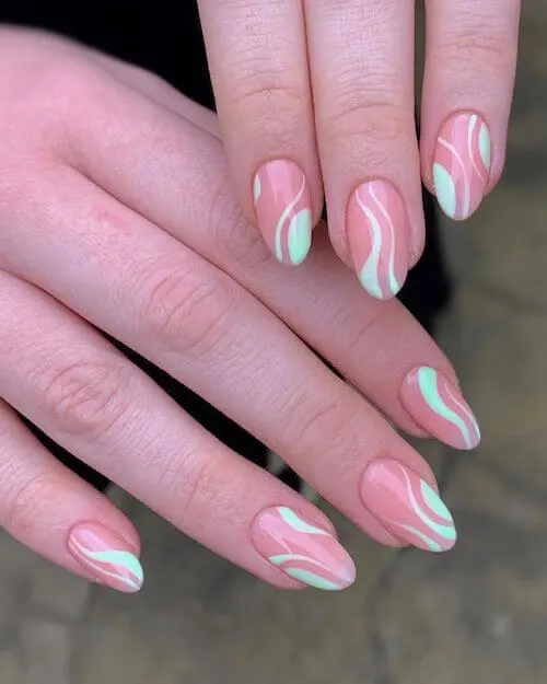 Mint Green Swirl Nail Ideas