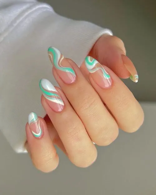 Mint Green Swirl Nail Ideas