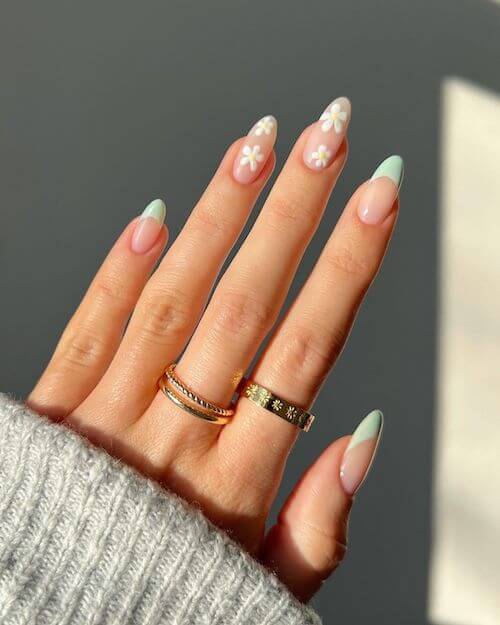 Mint Green And White Nail Art Design