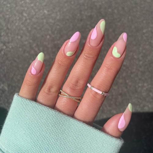 Pink And Mint Green Color Nail Art
