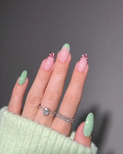 Mint Green and Red Christmas Nails