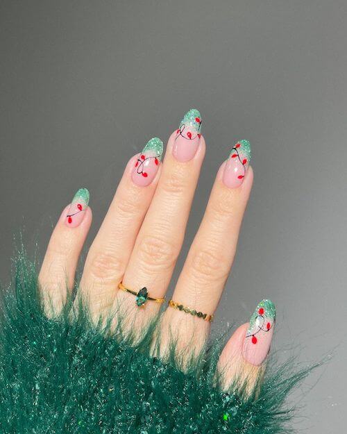 Mint Green and Red Christmas Nails