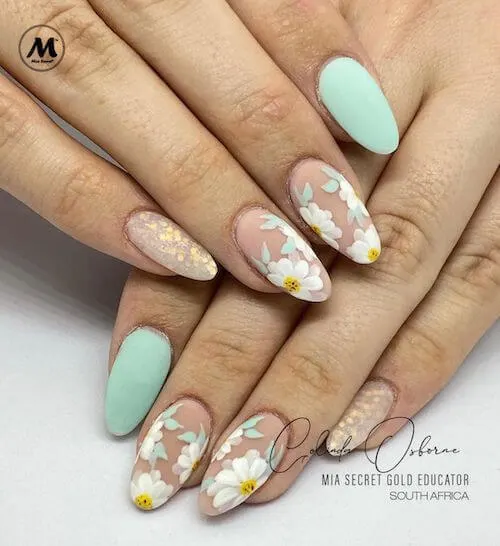 Floral Design With Mint Green Polish