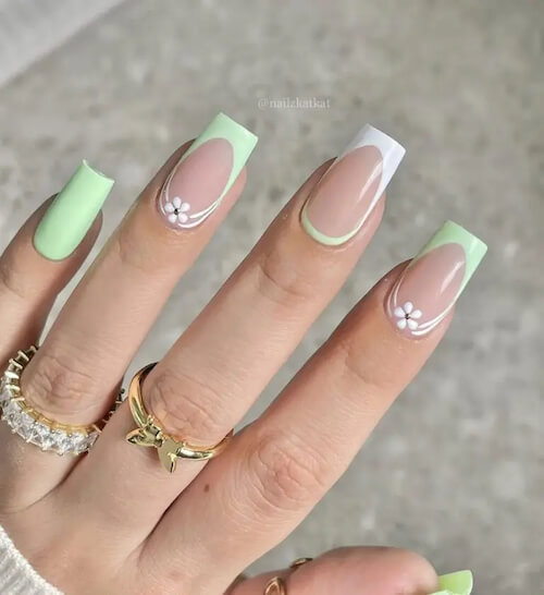 Mint Green And White Nail Art Design