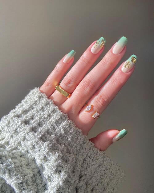 Mint Gold Leaf Manicure