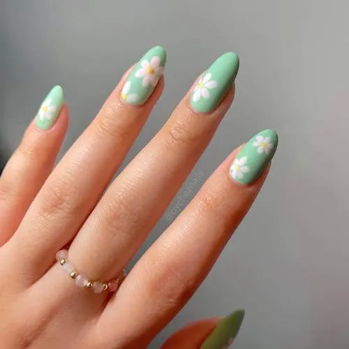 Floral Design With Mint Green Polish
