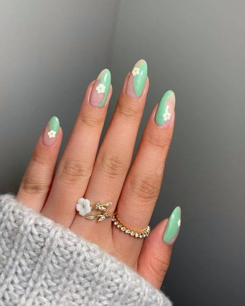 Floral Design With Mint Green Polish