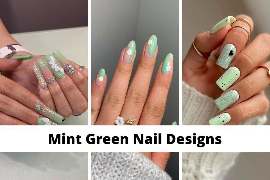 collage of mint green nail designs ideas