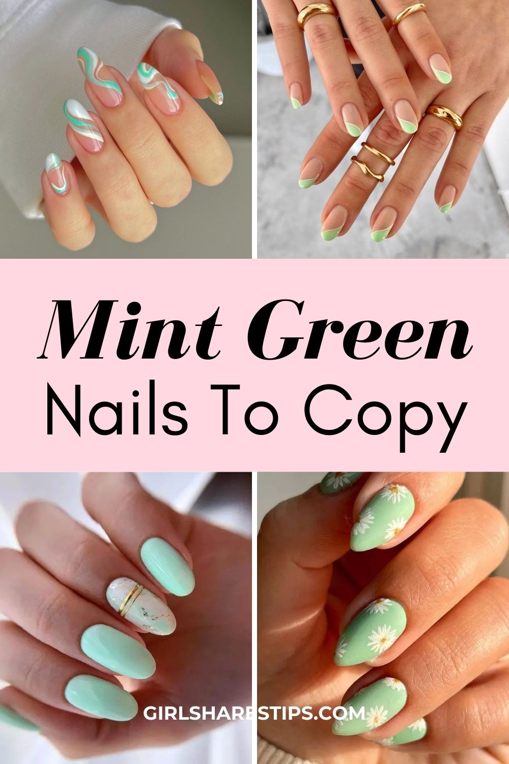 mint green nails collage