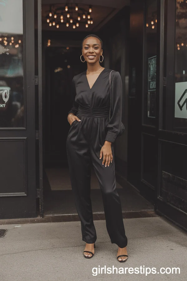 Classic Black Jumpsuit with Gold Accessories