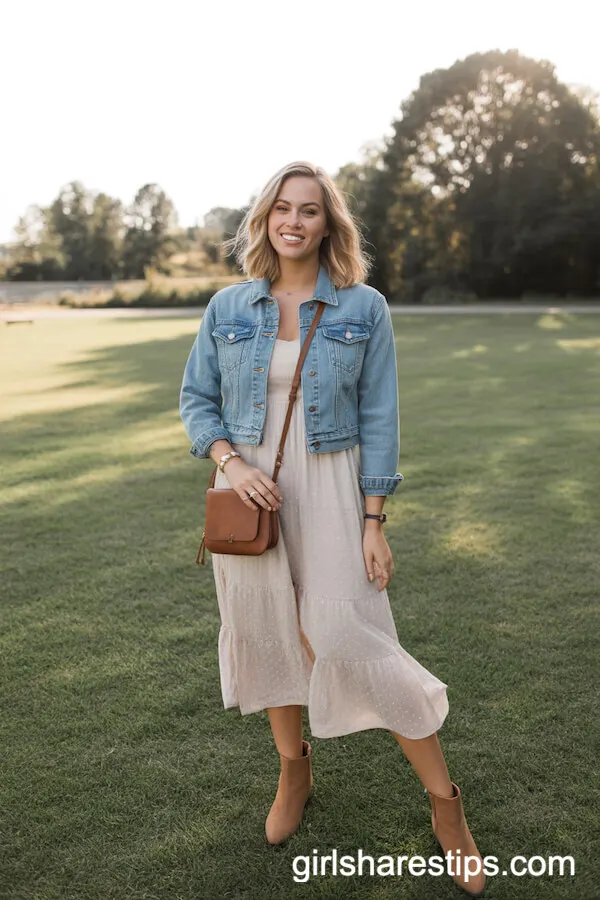 Denim Jacket White Sundress Ankle Boots