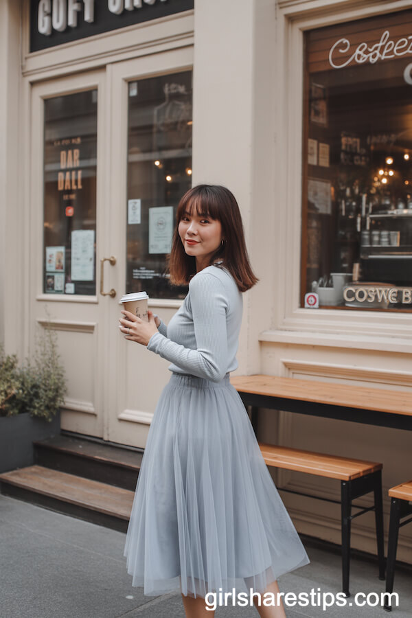 Tulle Midi Skirt with a Fitted Knit Top