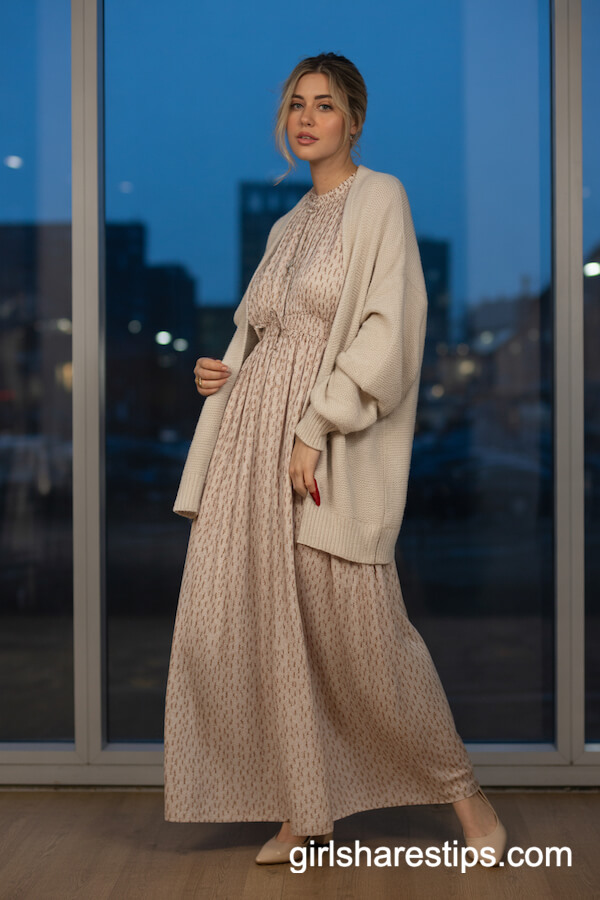 Printed Maxi Dress with Lightweight Cardi